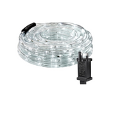 Coiled LED light strip with plug on a white background